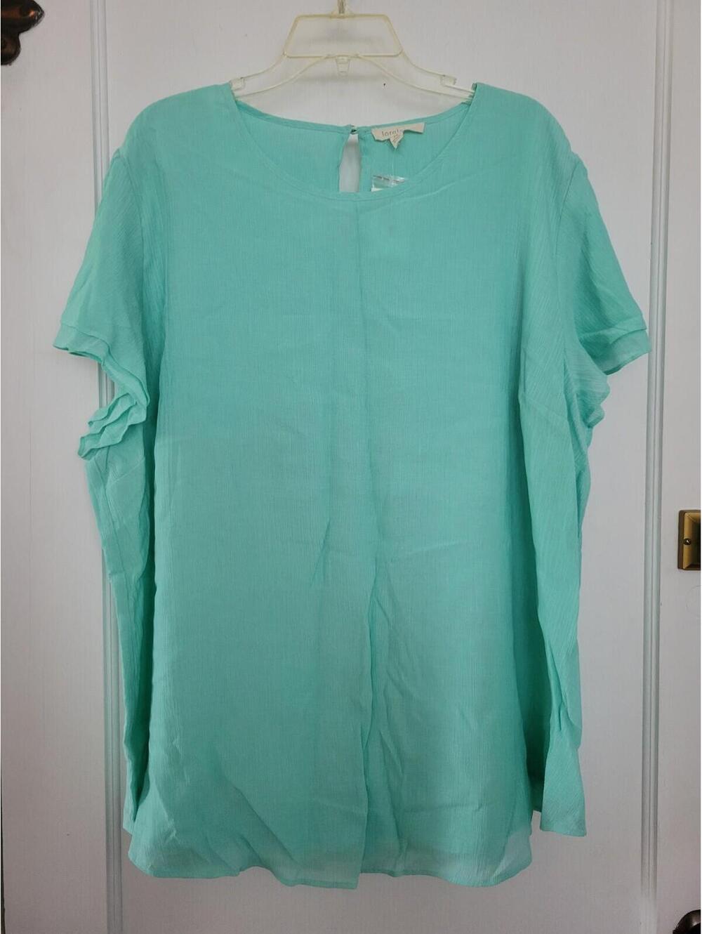 Loralette Blouse Women Plus 24 Teal Ruffle Sleeve Short Sleeve Top Tunic